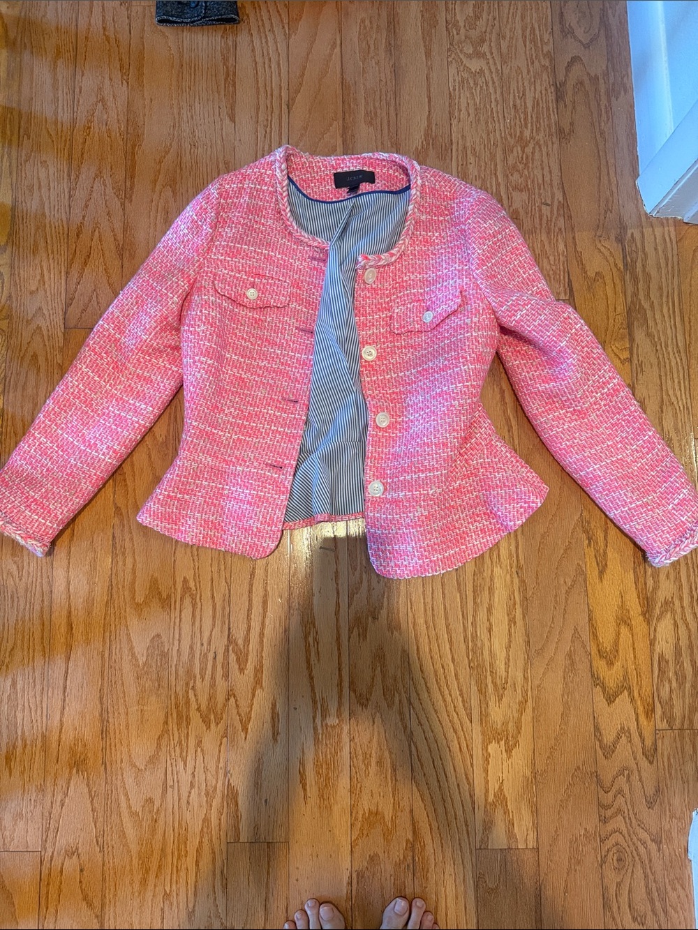 J. Crew Pink Tweed Peplum Jacket